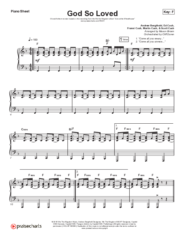 God So Loved (Choral Anthem SATB) Piano Sheet (We The Kingdom / Arr. Cliff Duren / Mason Brown)