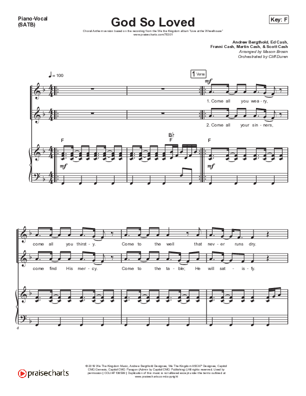 God So Loved (Choral Anthem SATB) Piano/Vocal Pack (We The Kingdom / Arr. Cliff Duren / Mason Brown)