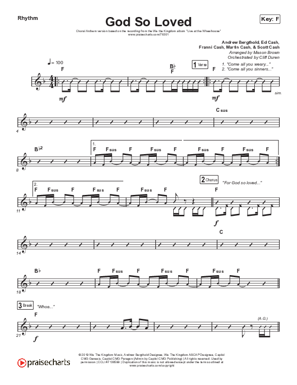 God So Loved (Choral Anthem SATB) Rhythm Chart (We The Kingdom / Arr. Cliff Duren / Mason Brown)