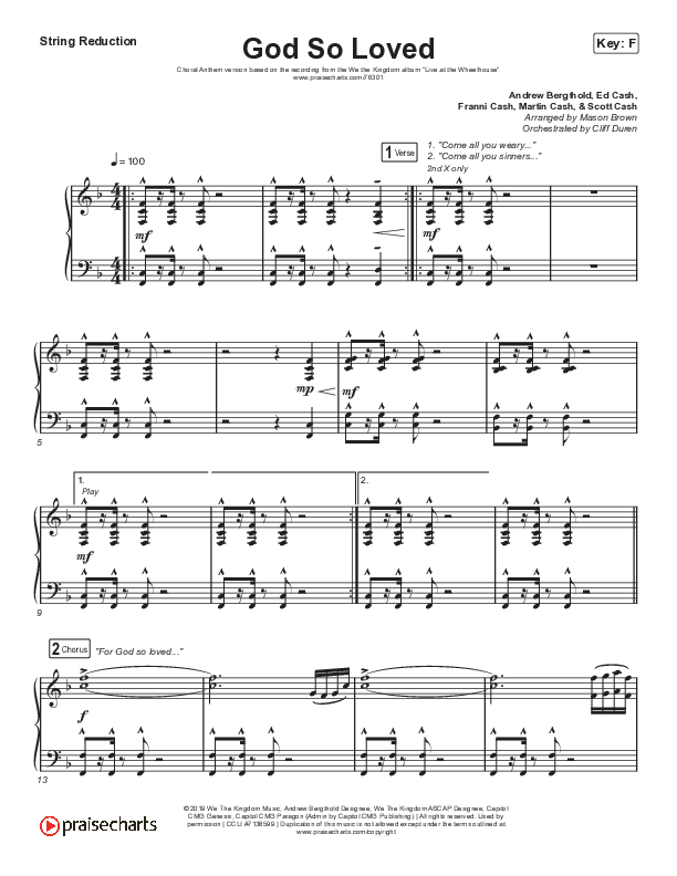 God So Loved (Choral Anthem SATB) String Reduction (We The Kingdom / Arr. Cliff Duren / Mason Brown)