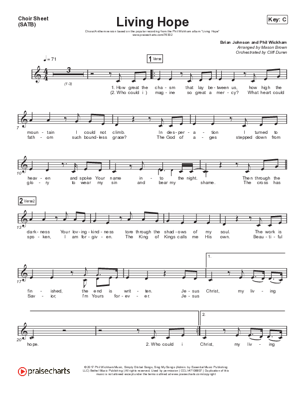Living Hope (Choral Anthem SATB) Choir Vocals (SATB) (Phil Wickham / Arr. Cliff Duren / Mason Brown)