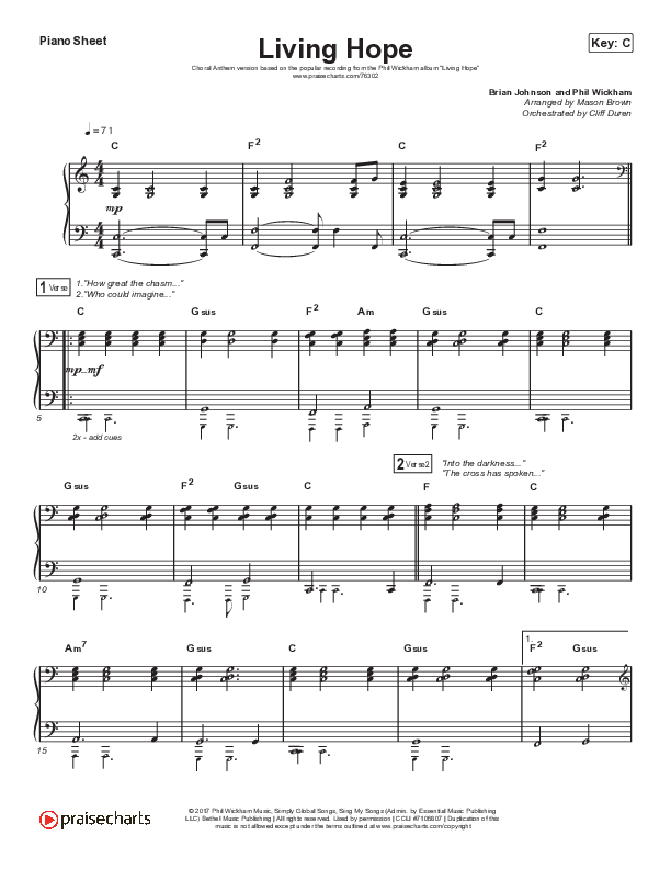 Living Hope (Choral Anthem SATB) Piano Sheet (Phil Wickham / Arr. Cliff Duren / Mason Brown)