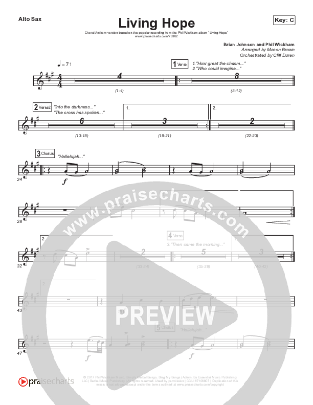 Living Hope (Choral Anthem SATB) Alto Sax (Phil Wickham / Arr. Cliff Duren / Mason Brown)