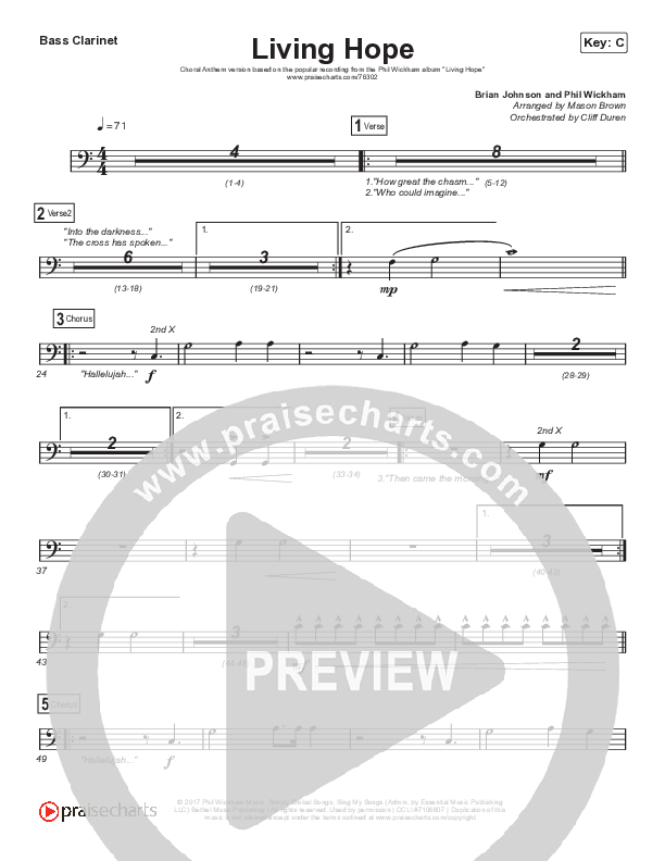 Living Hope (Choral Anthem SATB) Bass Clarinet (Phil Wickham / Arr. Cliff Duren / Mason Brown)