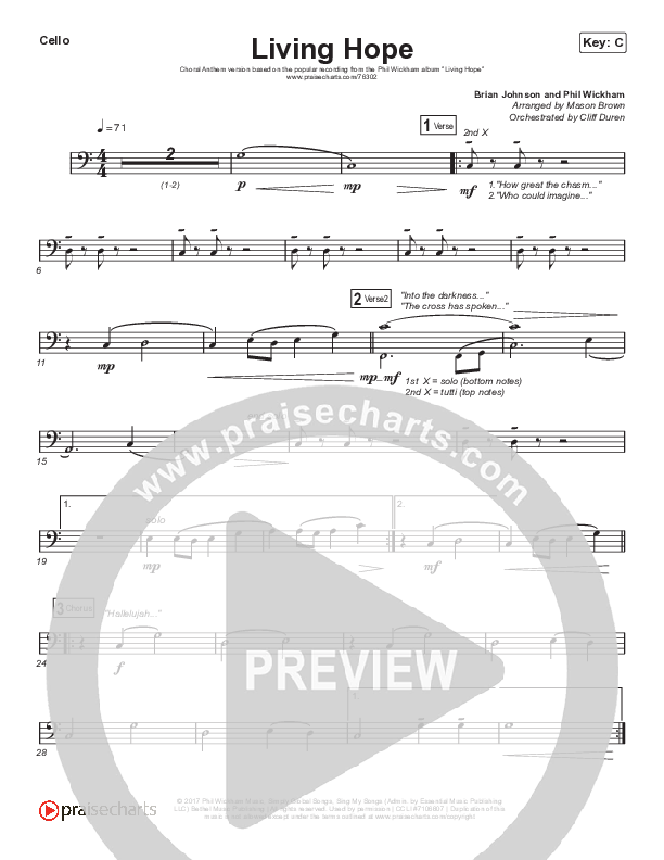 Living Hope (Choral Anthem SATB) Cello (Phil Wickham / Arr. Cliff Duren / Mason Brown)