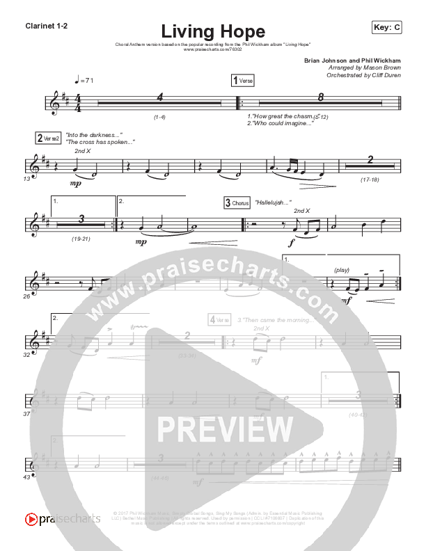 Living Hope (Choral Anthem SATB) Clarinet 1/2 (Phil Wickham / Arr. Cliff Duren / Mason Brown)