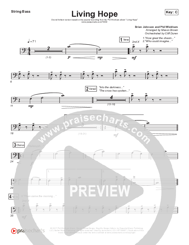 Living Hope (Choral Anthem SATB) Double Bass (Phil Wickham / Arr. Cliff Duren / Mason Brown)
