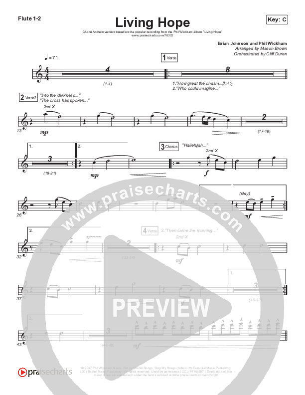 Living Hope (Choral Anthem SATB) Flute 1/2 (Phil Wickham / Arr. Cliff Duren / Mason Brown)