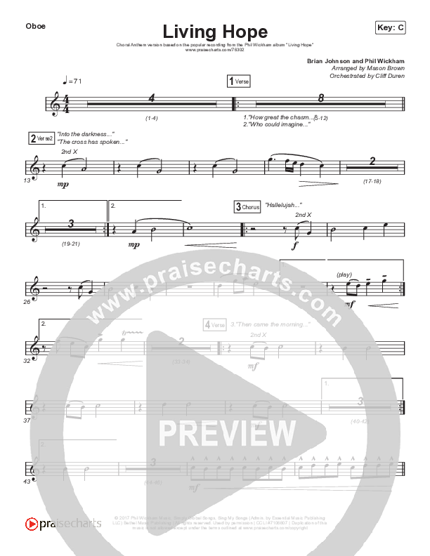 Living Hope (Choral Anthem SATB) Oboe (Phil Wickham / Arr. Cliff Duren / Mason Brown)