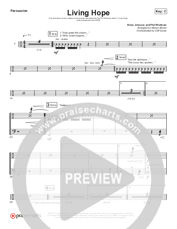 Living Hope (Choral Anthem SATB) Percussion (Phil Wickham / Arr. Cliff Duren / Mason Brown)