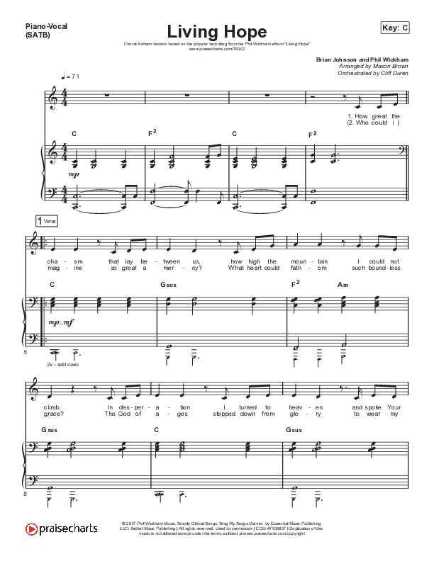 Living Hope (Choral Anthem SATB) Piano/Vocal & Lead (Phil Wickham / Arr. Cliff Duren / Mason Brown)