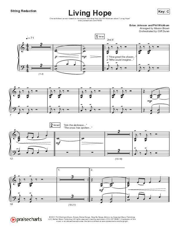 Living Hope (Choral Anthem SATB) String Reduction (Phil Wickham / Arr. Cliff Duren / Mason Brown)
