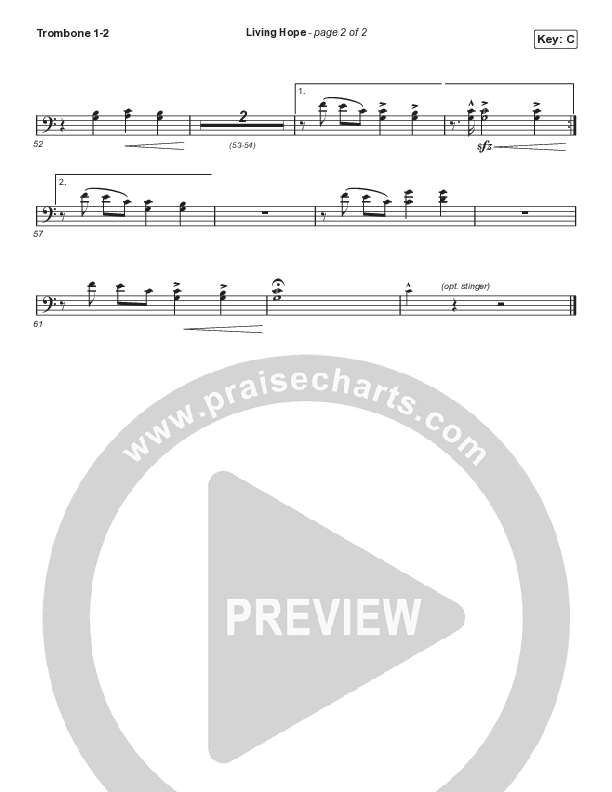 Living Hope (Choral Anthem SATB) Trombone 1/2 (Phil Wickham / Arr. Cliff Duren / Mason Brown)