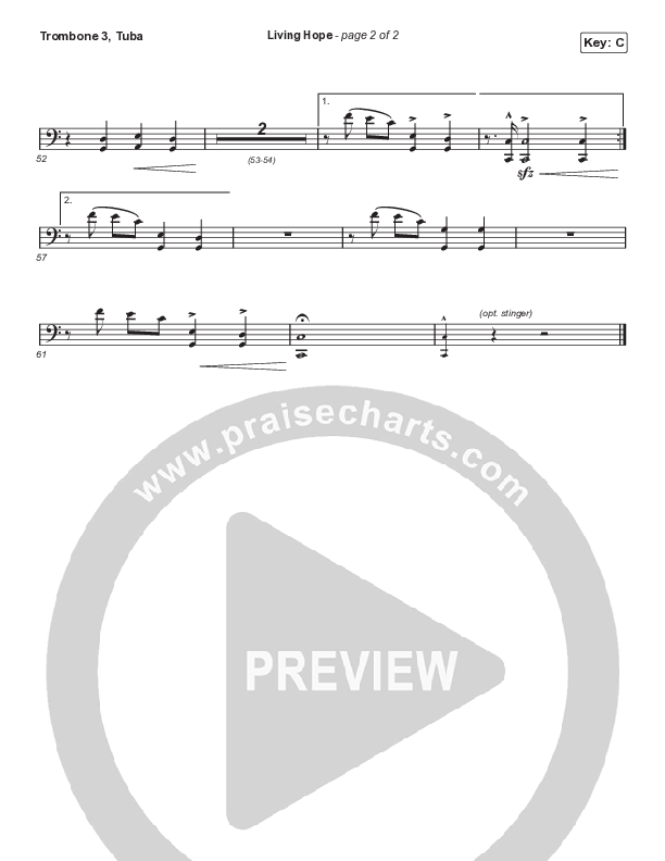 Living Hope (Choral Anthem SATB) Trombone 3/Tuba (Phil Wickham / Arr. Cliff Duren / Mason Brown)