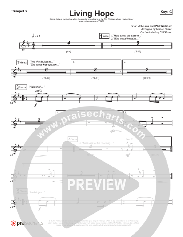Living Hope (Choral Anthem SATB) Trumpet 3 (Phil Wickham / Arr. Cliff Duren / Mason Brown)