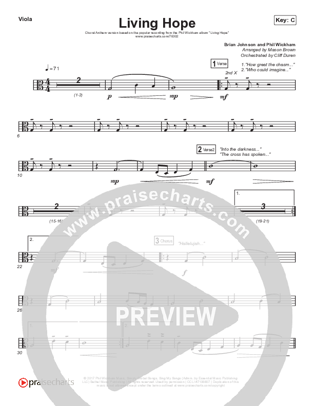 Living Hope (Choral Anthem SATB) Viola (Phil Wickham / Arr. Cliff Duren / Mason Brown)