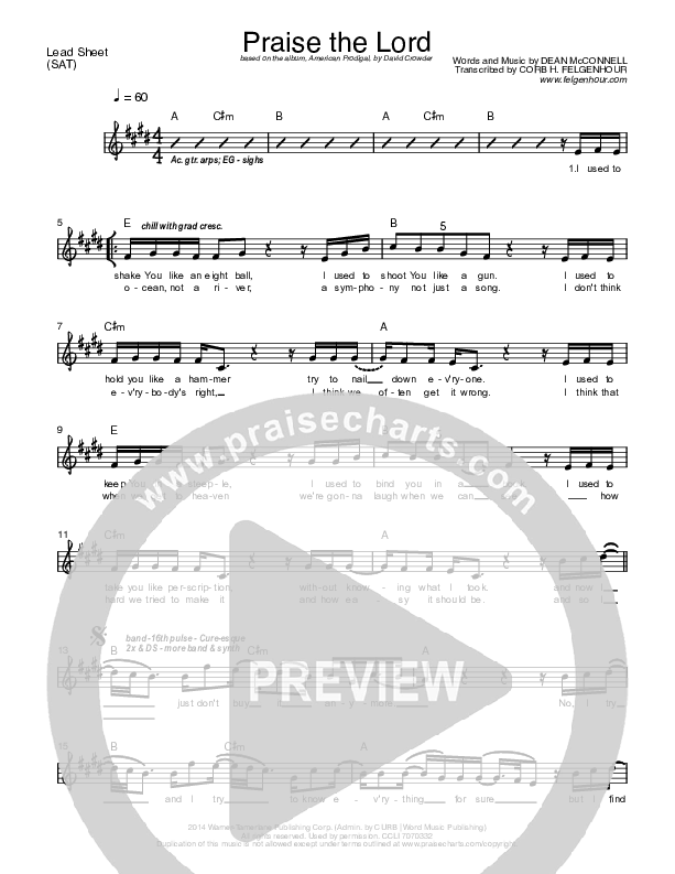 Praise The Lord Lead Sheet Melody (Crowder)