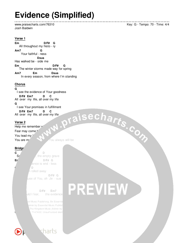 Evidence (Simplified) Chord Chart (Josh Baldwin)