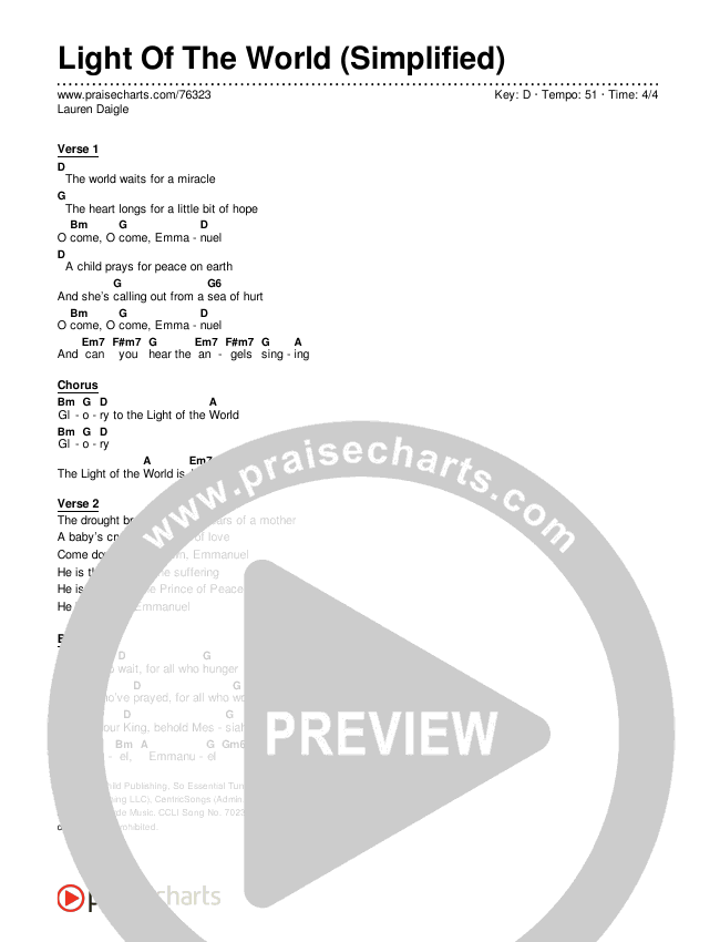 Light Of The World (Simplified) Chord Chart (Lauren Daigle)