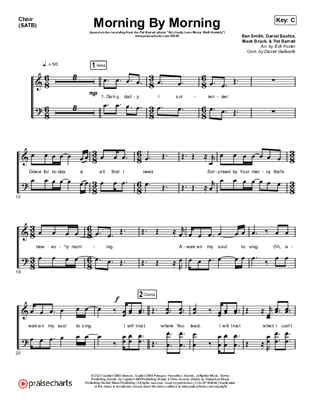 Morning By Morning Choir Sheet (SATB) (Pat Barrett)