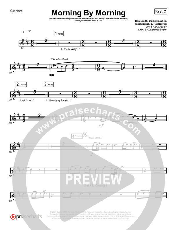 Morning By Morning Clarinet (Pat Barrett)