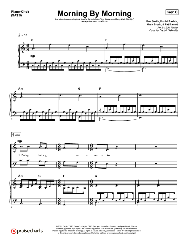 Morning By Morning Piano/Vocal (SATB) (Pat Barrett)