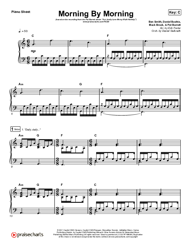 Morning By Morning Piano Sheet (Pat Barrett)