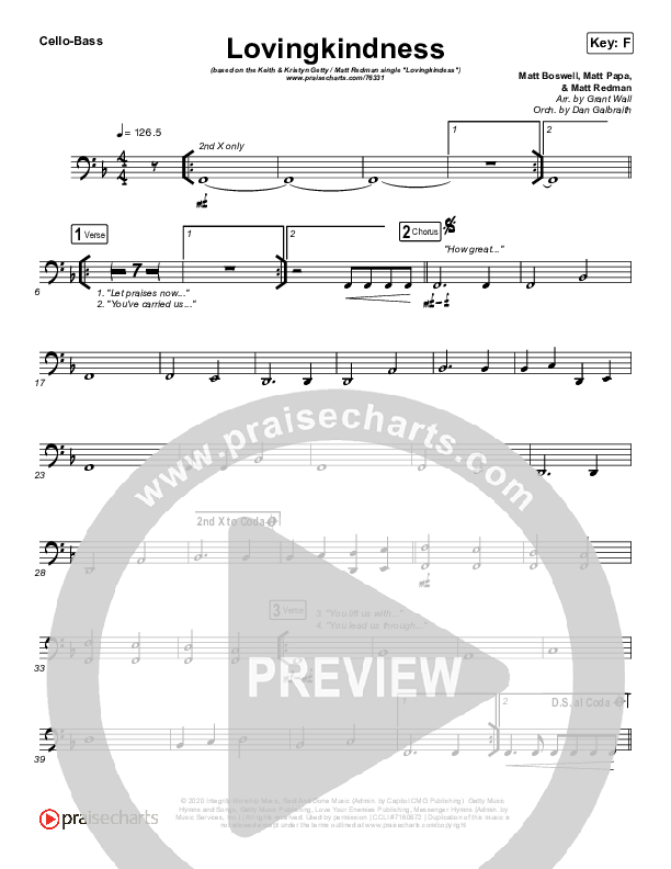 Lovingkindness Cello/Bass (Keith & Kristyn Getty / Matt Redman / Matt Boswell / Matt Papa)