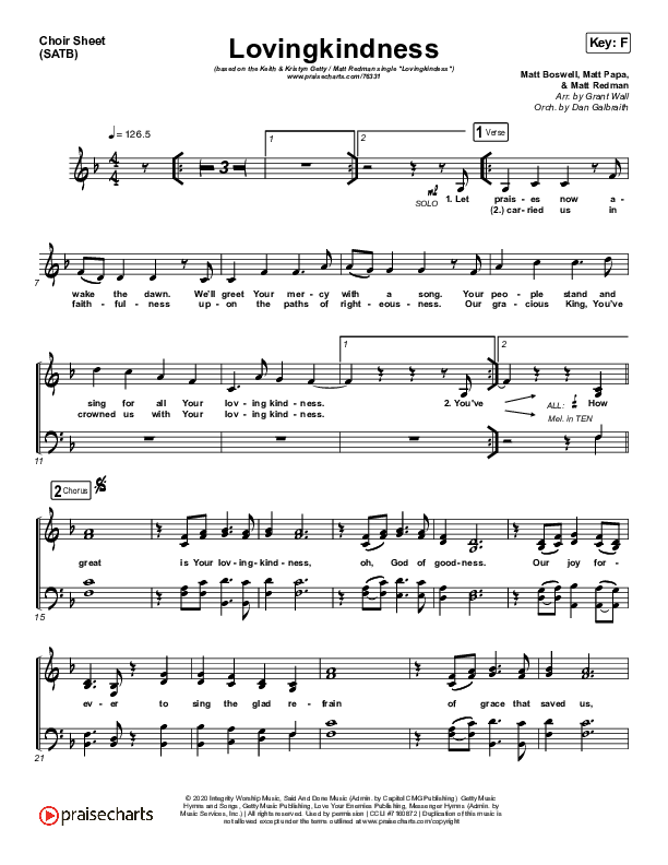 Lovingkindness Choir Sheet (SATB) (Keith & Kristyn Getty / Matt Redman / Matt Boswell / Matt Papa)