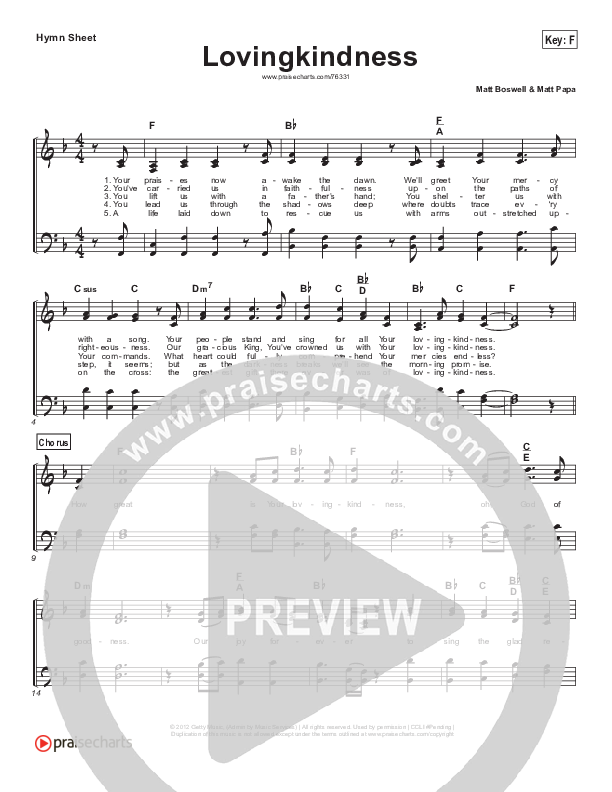 Lovingkindness Hymn Sheet (Keith & Kristyn Getty / Matt Redman / Matt Boswell / Matt Papa)