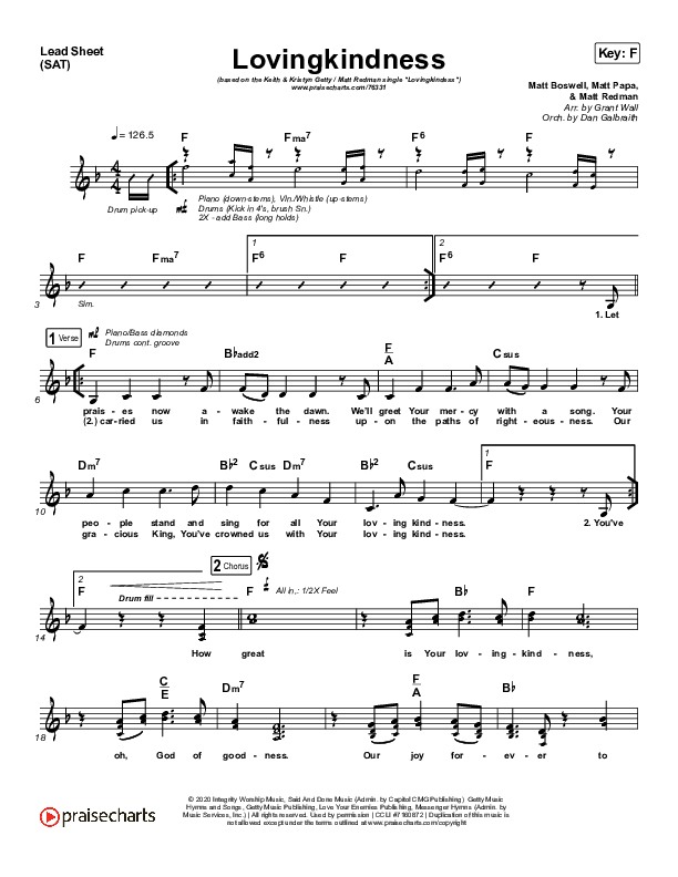 Lovingkindness Lead Sheet (SAT) (Keith & Kristyn Getty / Matt Redman / Matt Boswell / Matt Papa)