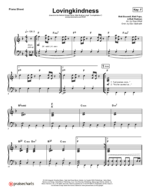 Lovingkindness Piano Sheet (Keith & Kristyn Getty / Matt Redman / Matt Boswell / Matt Papa)