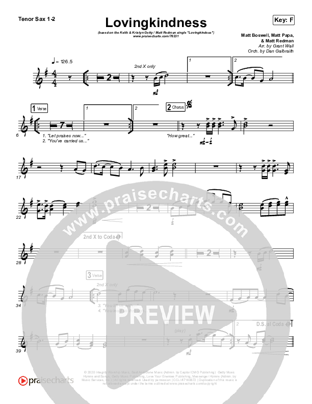 Lovingkindness Tenor Sax 1/2 (Keith & Kristyn Getty / Matt Redman / Matt Boswell / Matt Papa)