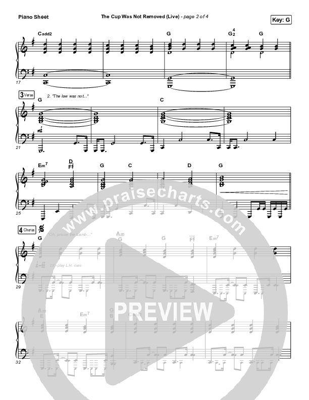 The Cup Was Not Removed (Live) Piano Sheet (Justin Tweito / WorshipTogether)