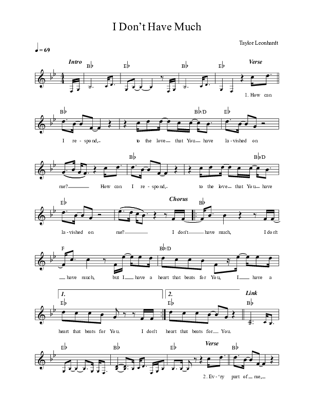 I Don't Have Much (Live) Lead Sheet (REVERE / Corey Voss / Sarah Kroger)