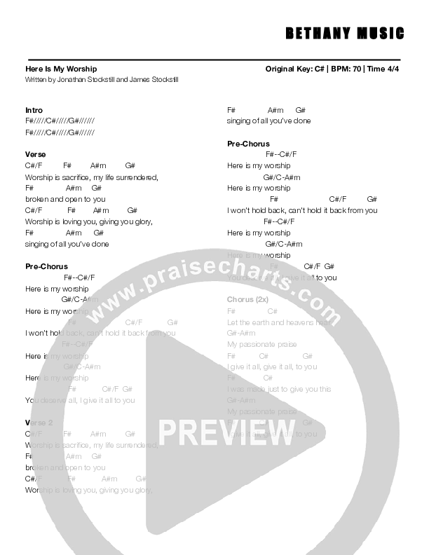 Here Is My Worship Chord Chart (Jonathan Stockstill)