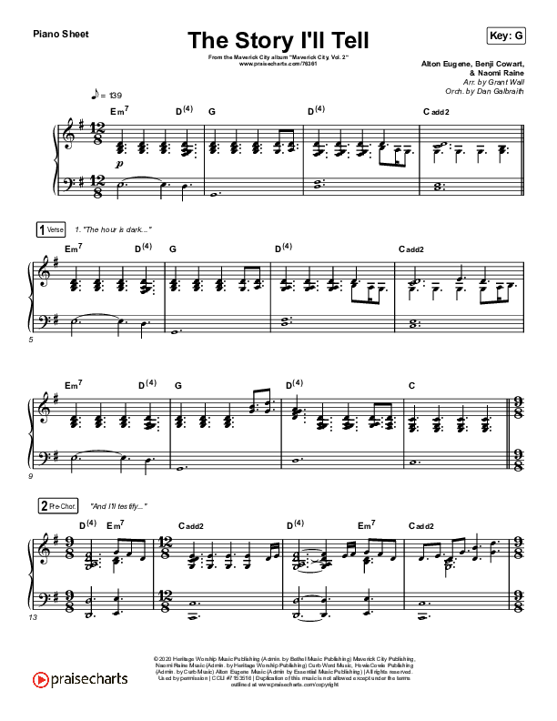 The Story I'll Tell Piano Sheet (Maverick City Music / Naomi Raine)