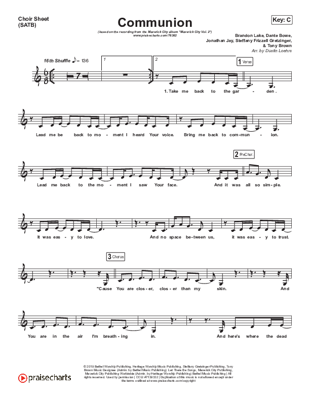 Communion Choir Sheet (SATB) (Maverick City Music / Steffany Gretzinger / Brandon Lake)