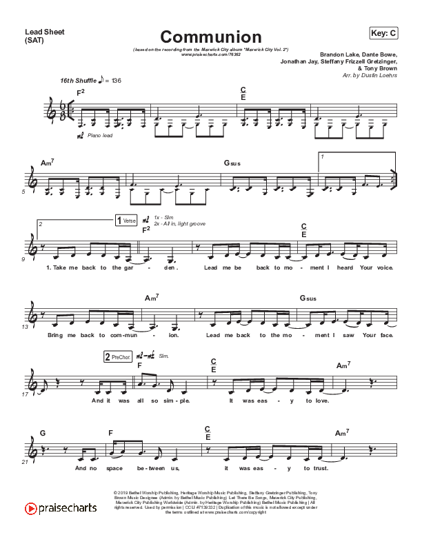 Communion Lead Sheet (SAT) (Maverick City Music / Steffany Gretzinger / Brandon Lake)