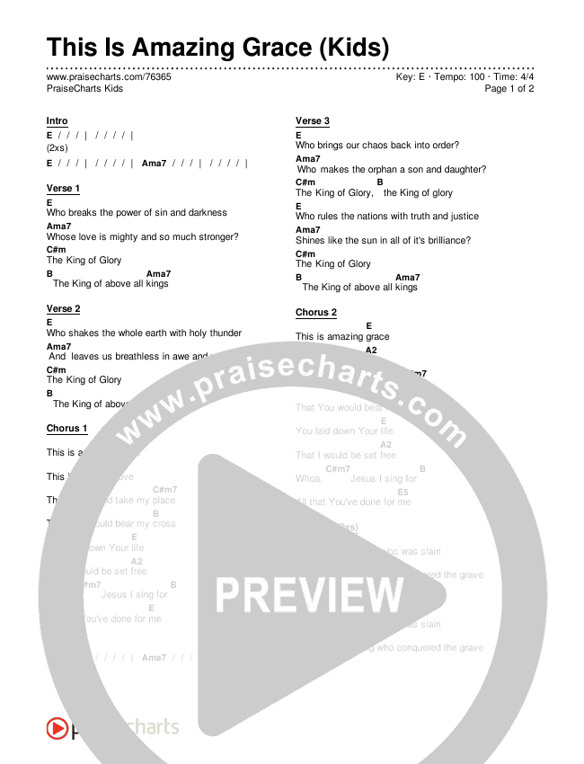 This Is Amazing Grace (Kids) Chords & Lyrics (PraiseCharts Kids / Arr. Luke Gambill)