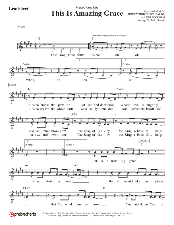 This Is Amazing Grace (Kids) Lead Sheet (Melody) (PraiseCharts Kids / Arr. Luke Gambill)