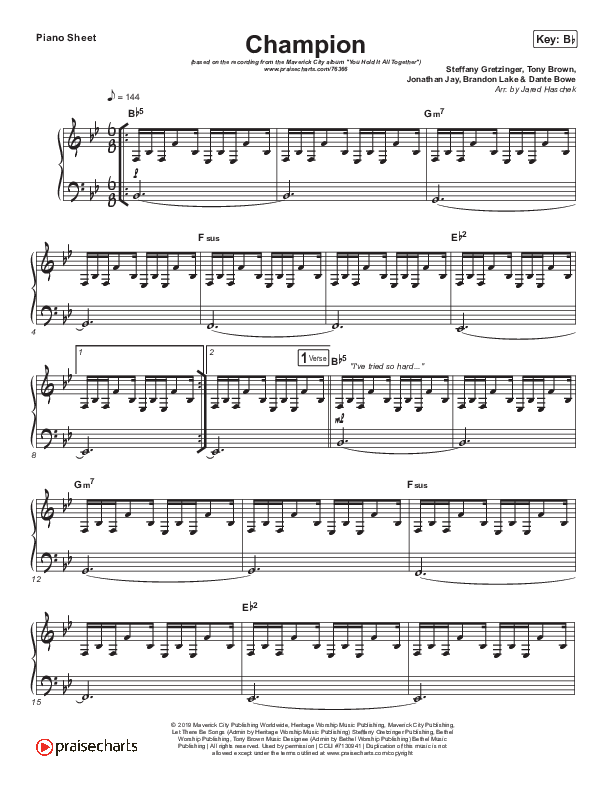 Champion Piano Sheet (Maverick City Music / UPPERROOM / Brandon Lake / Maryanne J. George)
