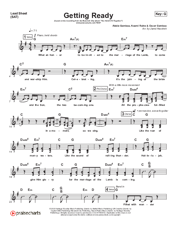Getting Ready Lead Sheet (SAT) (Maverick City Music / UPPERROOM / Abbie Gamboa / Naomi Raine / Joel Figueroa)