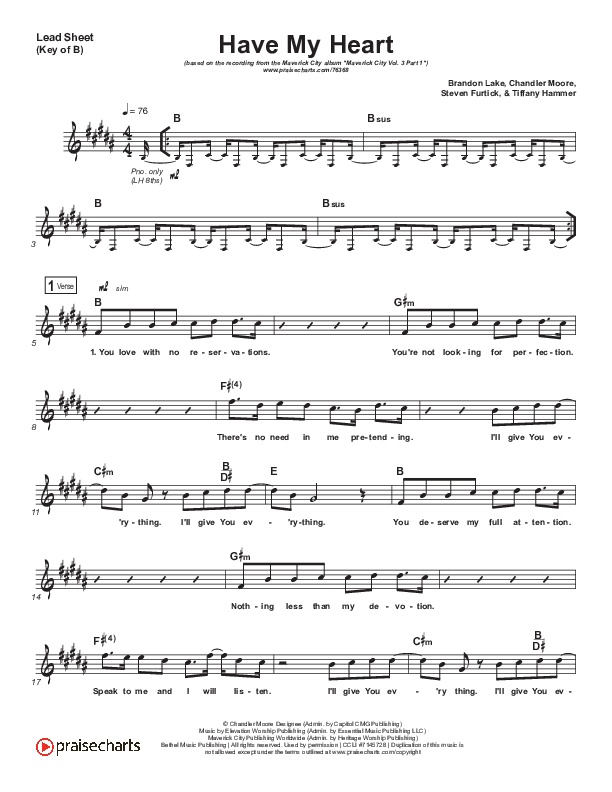 Have My Heart Lead Sheet (Melody) (Maverick City Music / Chris Brown / Chandler Moore)