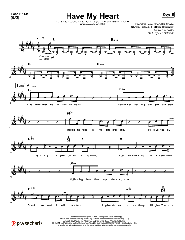 Have My Heart Lead Sheet (SAT) (Maverick City Music / Chris Brown / Chandler Moore)