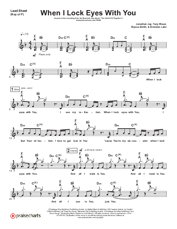 When I Lock Eyes With You Lead Sheet (Melody) (Maverick City Music / UPPERROOM / Abbie Gamboa / Naomi Raine / Joel Figueroa)