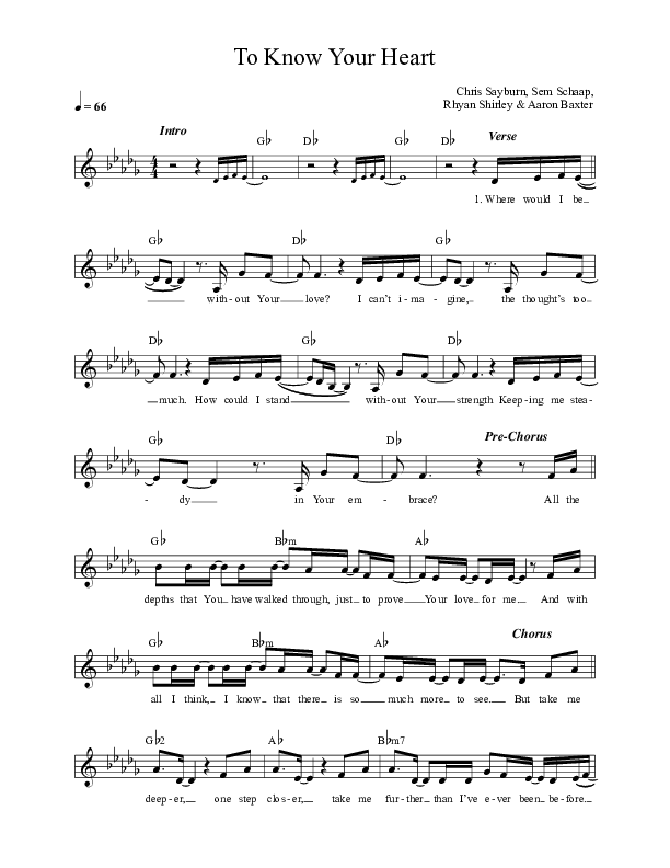 To Know Your Heart Lead Sheet (New Wine Worship)