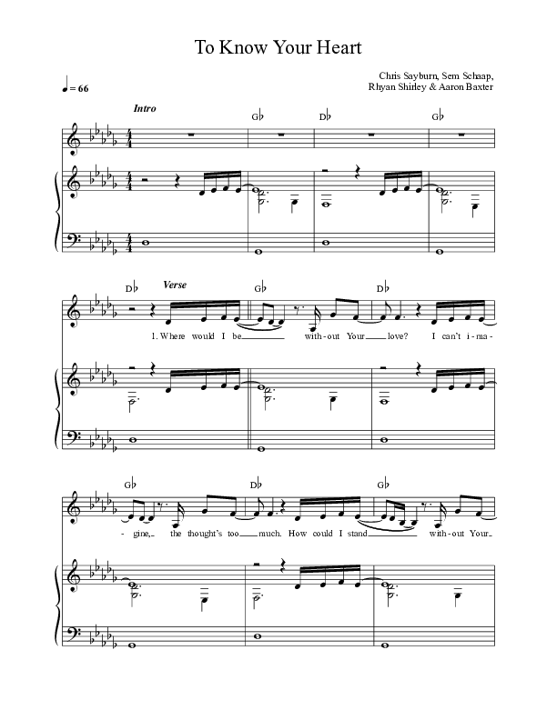 To Know Your Heart Lead & Piano (New Wine Worship)