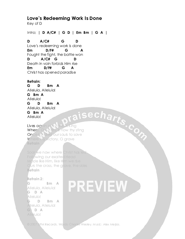 Love's Redeeming Work Is Done Chord Chart (High Street Hymns)