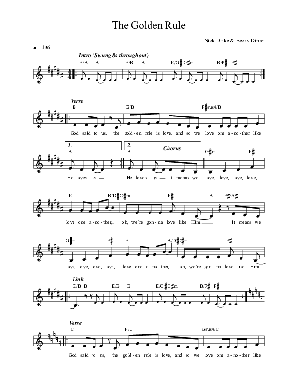 The Golden Rule Lead Sheet (Nick & Becky Drake / Worship For Everyone)